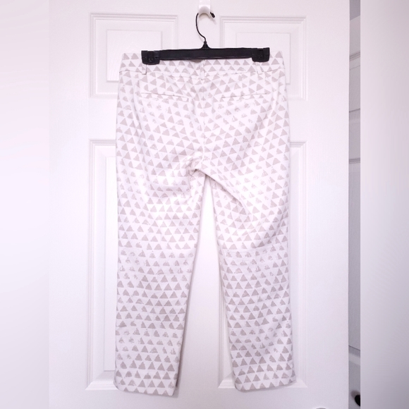 Loft ankle pants cream tan triangle print Marisa Rivera pant cotton 2 P 2 Petite - Picture 5 of 15